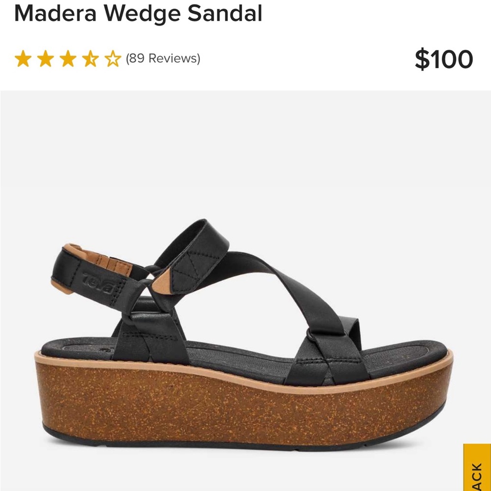 Teva Madera, size 7, Black,  cork Wedge Sandals. Never worn!